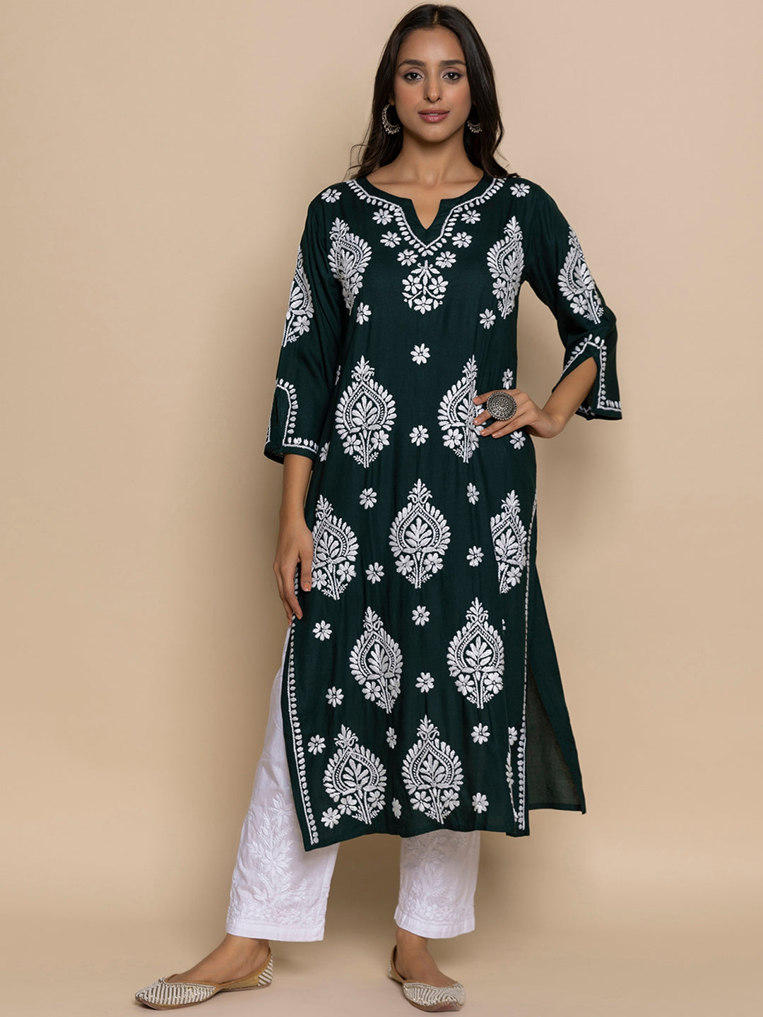 HOUSE OF KARI Chikankari Embroidered Straight Kurta | Swadesiicart