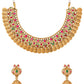 Aadita Gold-Polished Green & Pink Stone-Studded & Pearl Beaded Jewellery Set - Swadesiicart