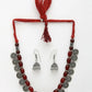 NVR Women's Red Silver-Plated Choke Oxidized Necklace with Jhumka Earrings - Swadesiicart