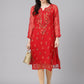 ADA Women Red & Yellow Sheer Chikankari Embroidered Straight Sustainable Handloom Kurta with Inner | Swadesiicart