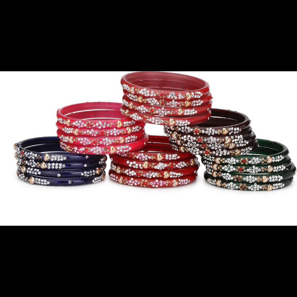 Afast Bridal Wedding & Party Fashionable Colorful Glass Bangle/Kada Set, Pack Of 24 - Multicolor - Afast Enterprises
