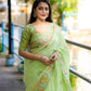 Green Pure Linen Ethnic Motifs Saree with Unstitched Blouse - Hiral Fashion | Swadesiicart