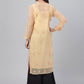 ADA Women Beige Chikankari Hand Embroidered Straight Sustainable Handloom Kurta With Slip | Swadesiicart