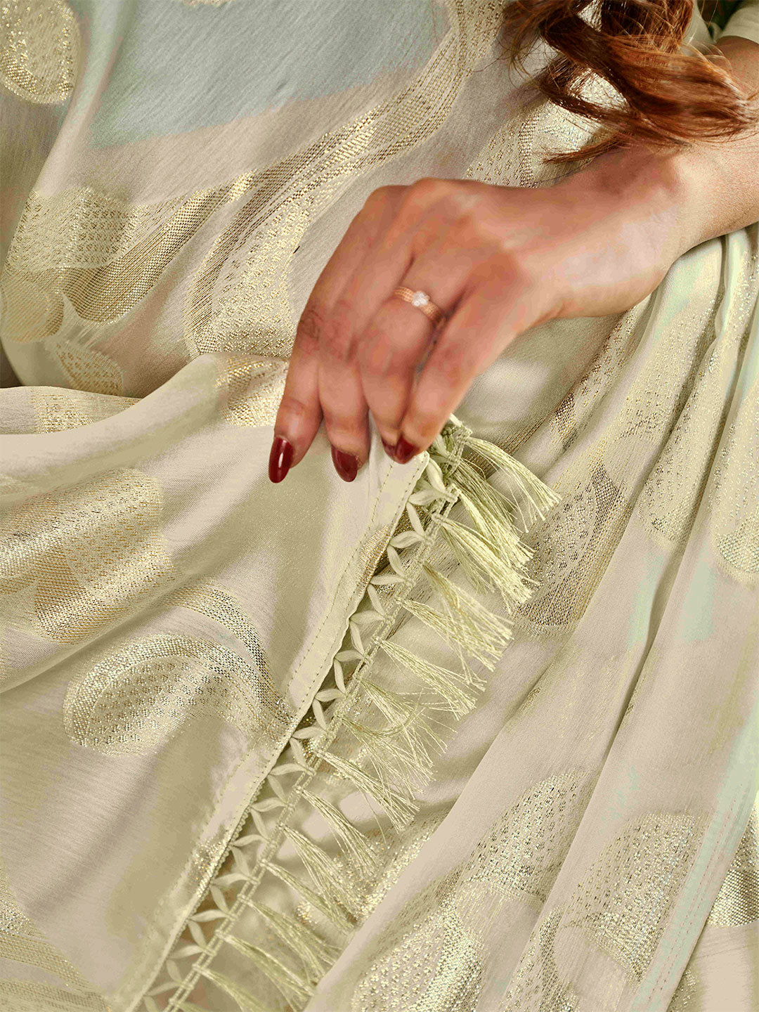 Tikhi Imli Embellished Jacquard Satin Ready to Wear Saree | Swadesiicart