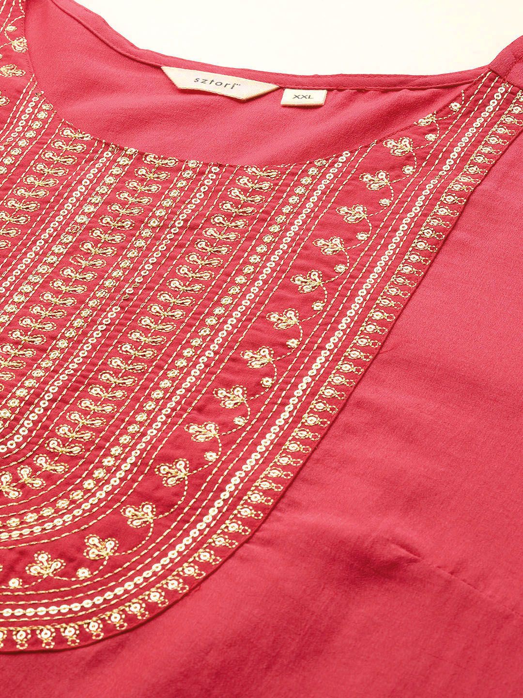 Sztori Plus Size Yoke Design Sequinned Kurta - Swadesiicart