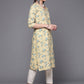Biba Women Cream-Coloured & Blue Pure Cotton Floral Print Straight Kurta - Swadesiicart