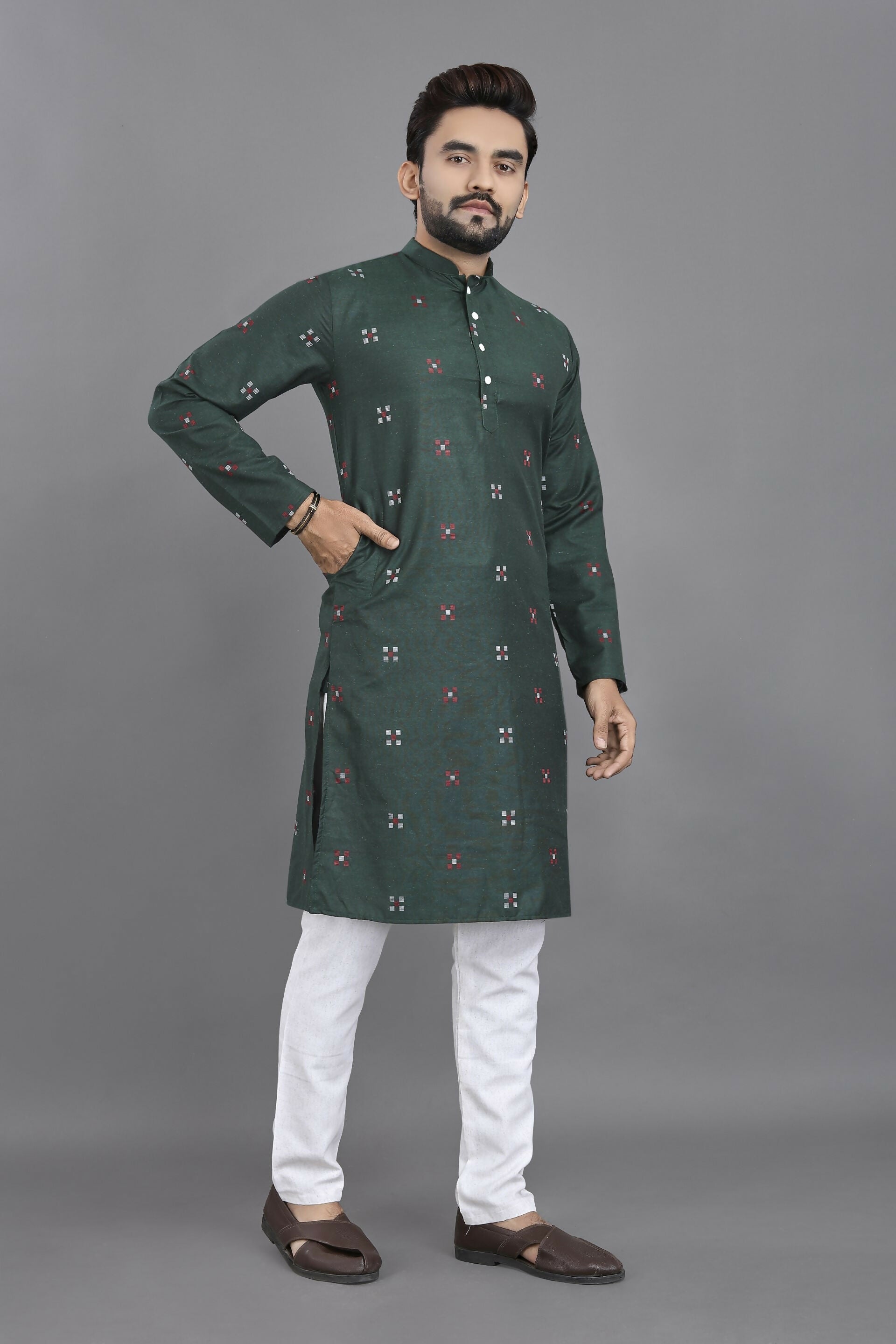 Anaita Green Weaving Linen Cotton Straight Kurta