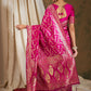 Sangria Pink & Gold-Toned Floral Woven Design Zari Banarasi Saree | Swadesiicart