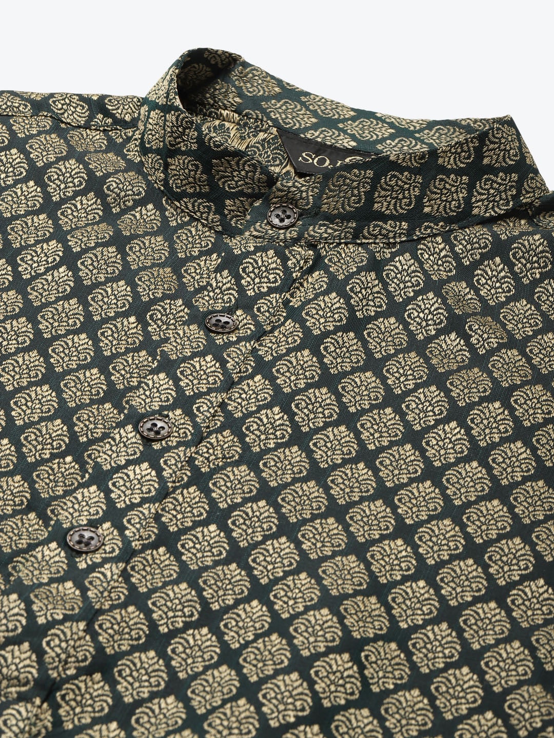 Sojanya Men Green Ethnic Motifs Kurta with Churidar & Nehru Jacket | Swadesiicart