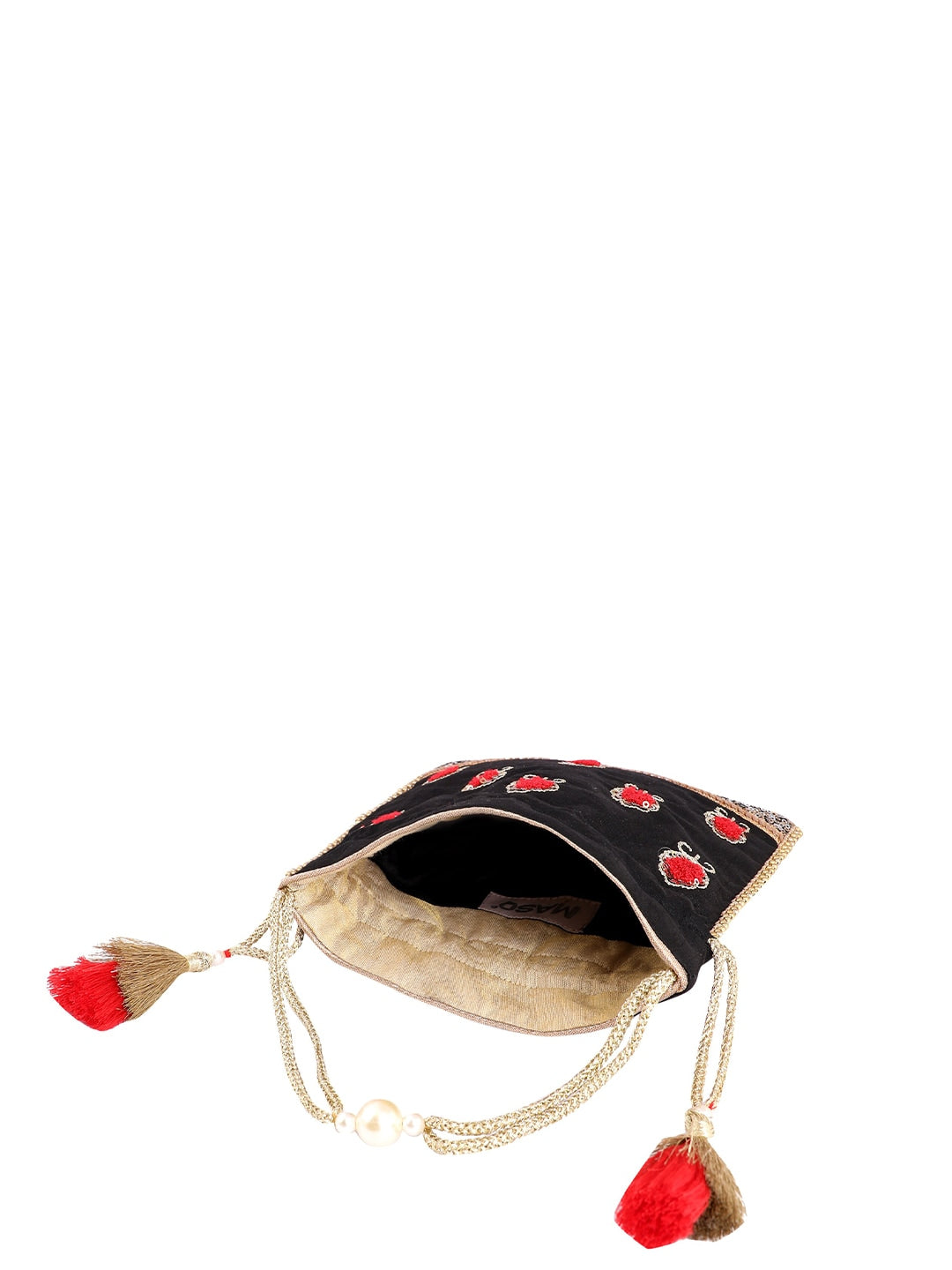 Masq Black & Red Embellished Embroidered Potli Clutch - Swadesiicart