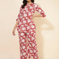 Janasya Women's Red Cotton Cambric Floral Printed Casual Straight Top Set | Swadesiicart
