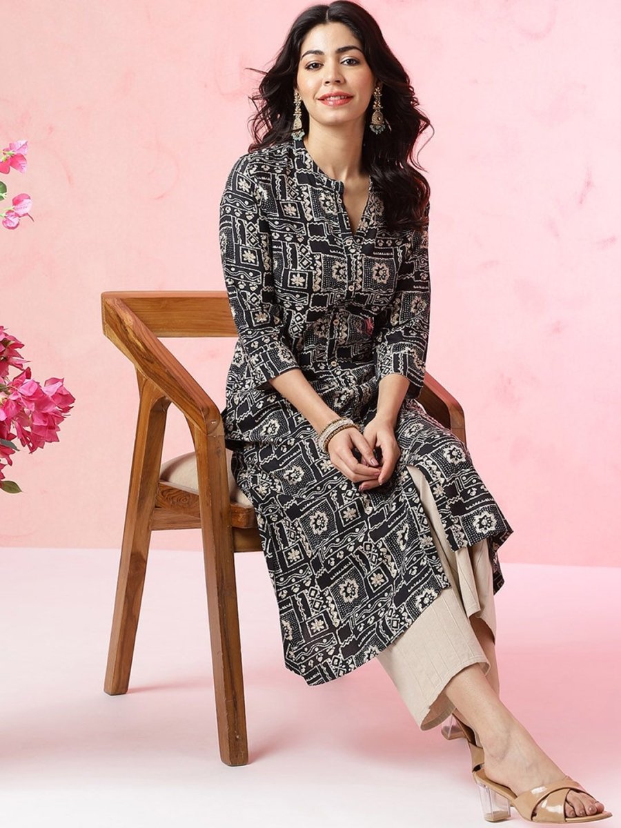 Anouk Abstract Printed Mandarin Collar Kurta - Swadesiicart