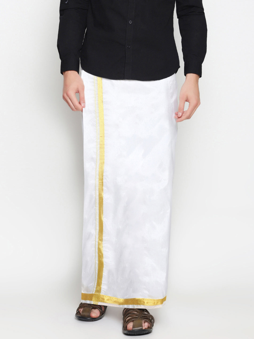 Sethukrishna Men White Double Layer Readymade Dhoti With Pocket | Swadesiicart