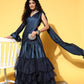 Tikhi Imli Navy Blue Sequinned Ready to Wear Saree | Swadesiicart