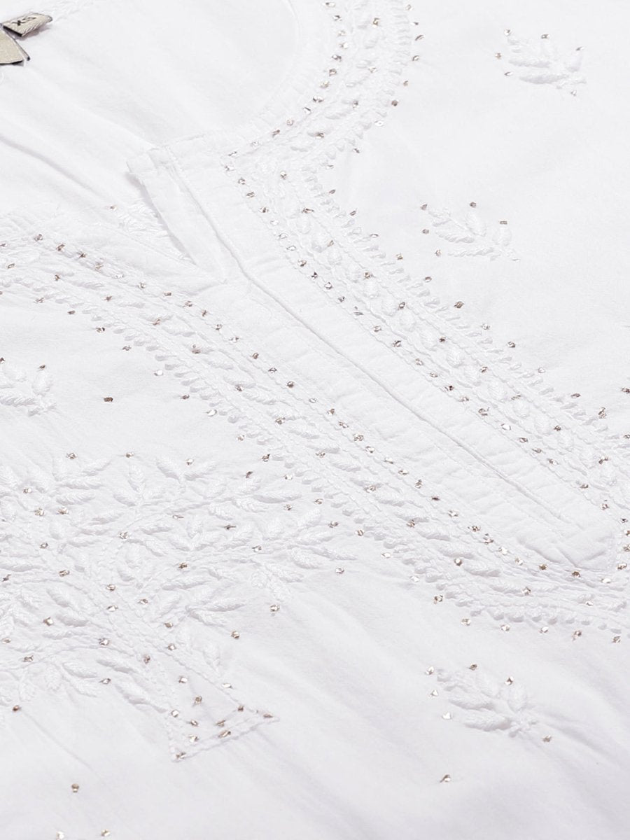 ADA Women White Chikankari Embroidered Sustainable Kurta with Palazzos | Swadesiicart