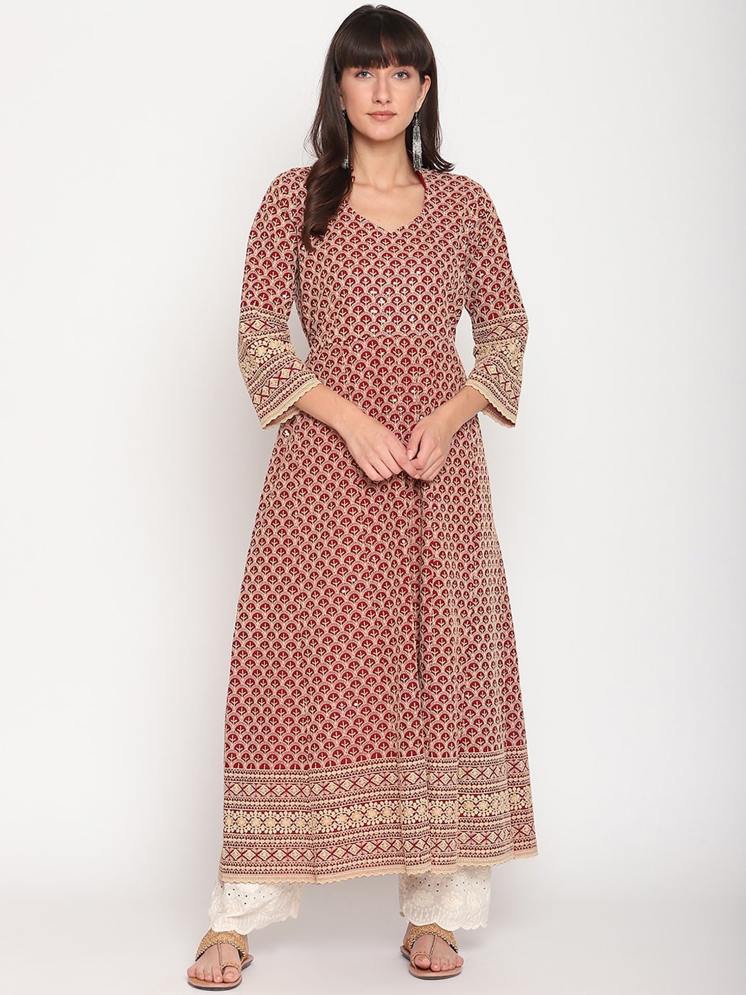 Kalini Chikankari Embroidered Pure Cotton Anarkali Kurta | Swadesiicart