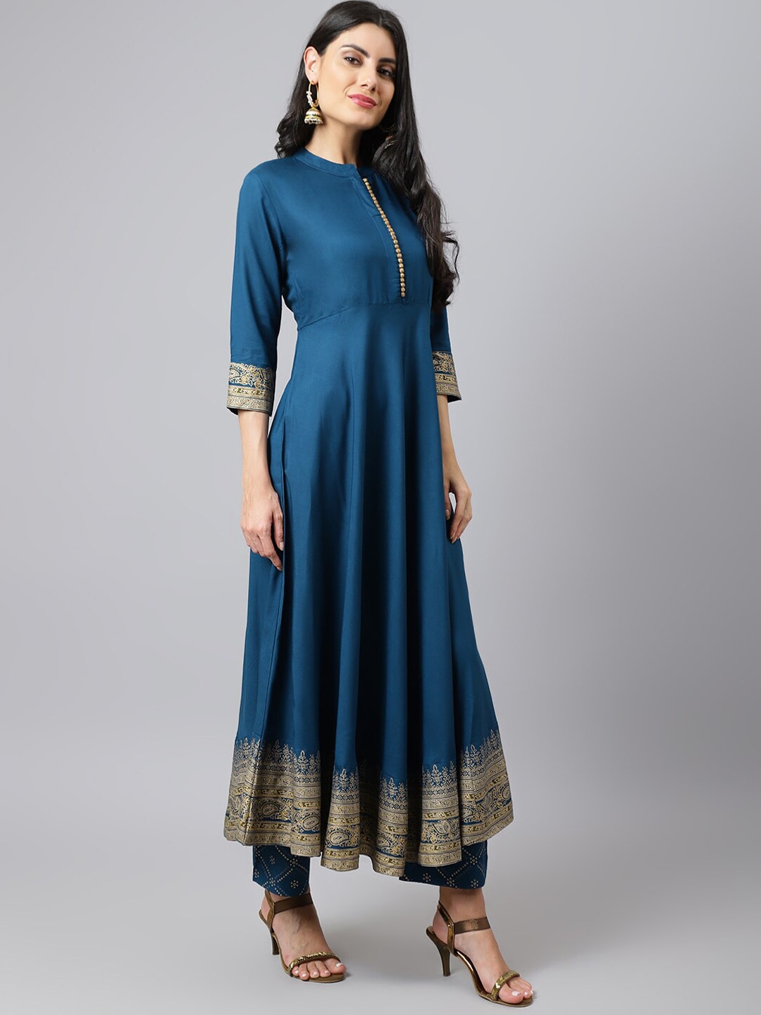 Khushal K Women Blue Ethnic Motifs Empire Kurta with Trousers & With Dupatta - Swadesiicart