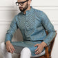 Sojanya Men Blue & Beige Ethnic Motif Printed Jacquard Silk Kurta | Swadesiicart