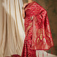 Sangria Red & Gold-Toned Floral Woven Design Zari Banarasi Saree | Swadesiicart