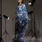 Tikhi Imli Blue Floral Printed Satin Ruffles Saree | Swadesiicart