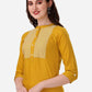 HERE&NOW Yoke Design Mandarin Collar Thread Work Cotton Kurta - Swadesiicart