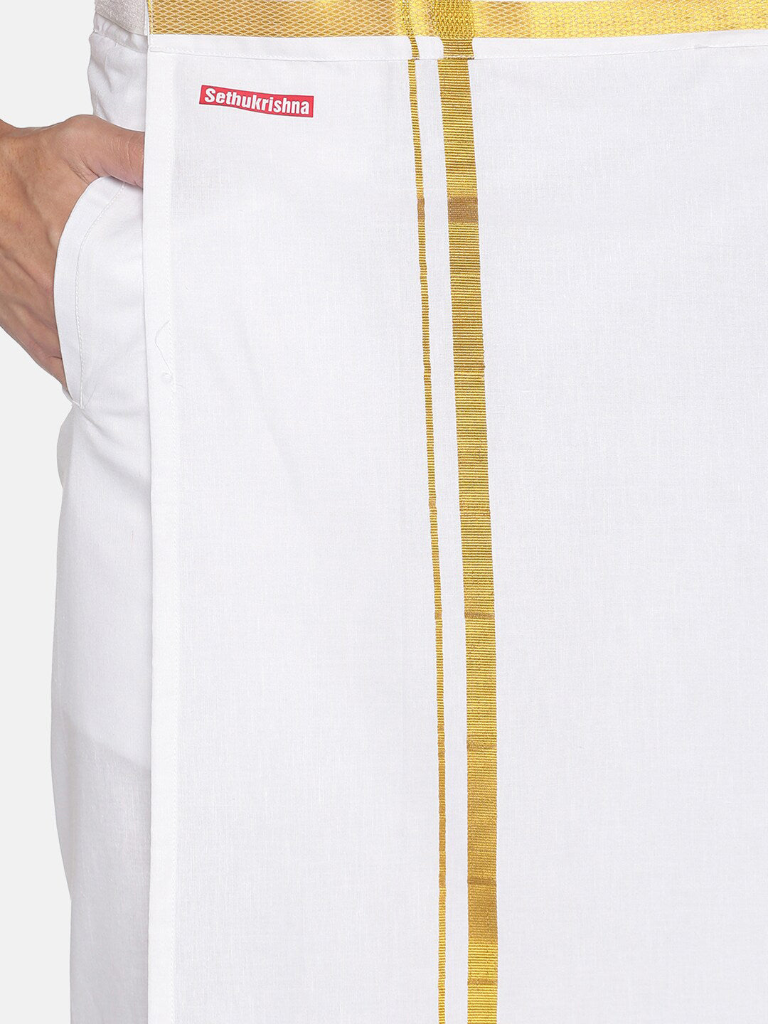 Sethukrishna White Solid Readymade Cotton Dhoti For Men | Swadesiicart
