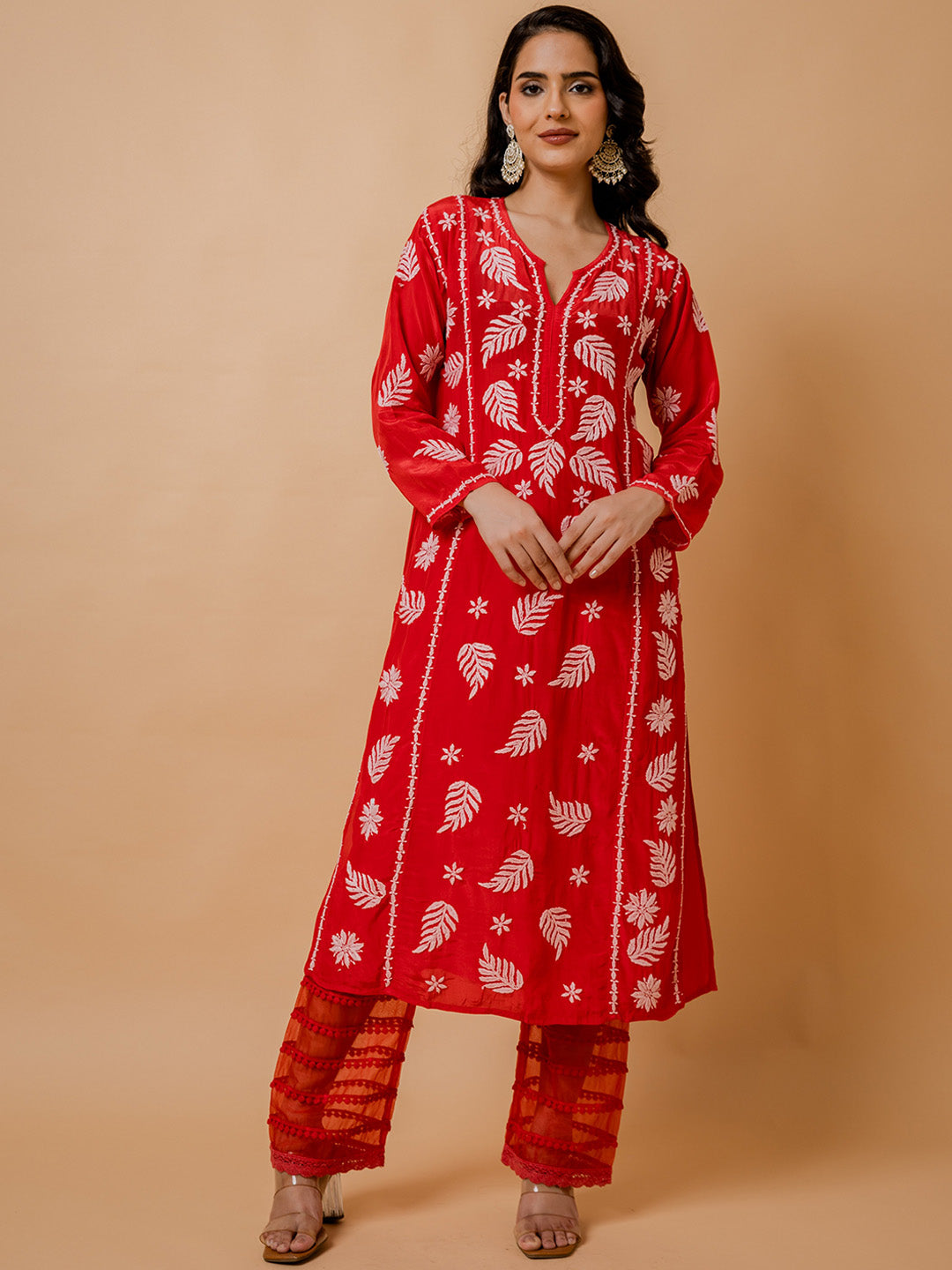 HOUSE OF KARI Ethnic Motifs Chikankari Silk Kurta | Swadesiicart