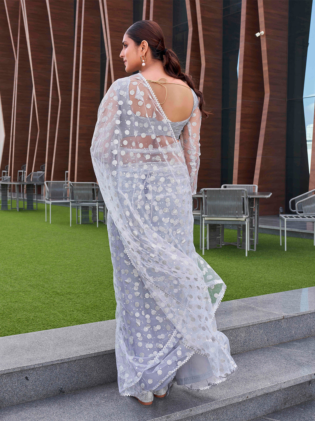 Tikhi Imli Embellished Net Saree | Swadesiicart