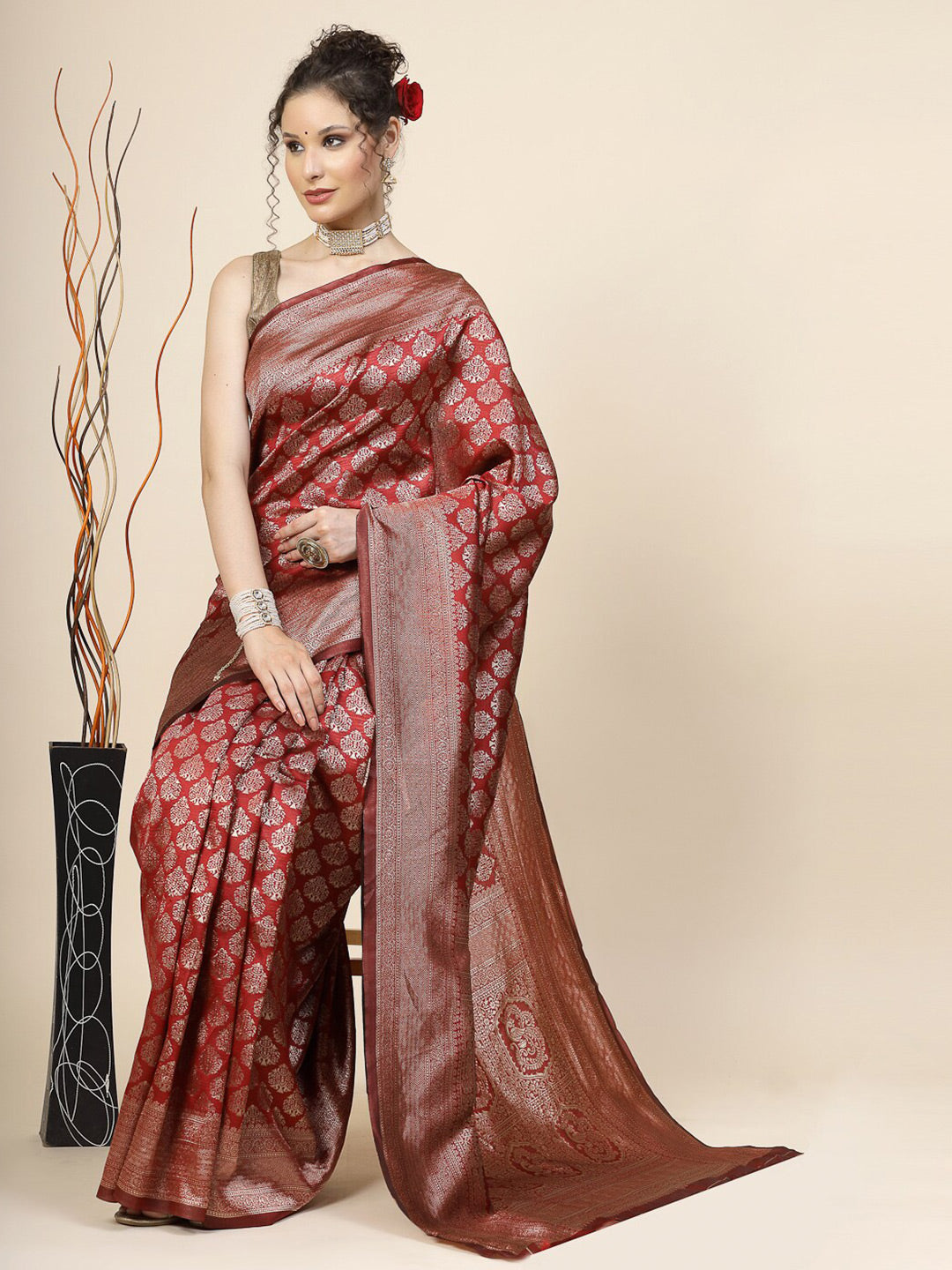 Kalini Ethnic Motifs Woven Design Zari Banarasi Saree | Swadesiicart
