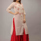 Kalini Women Cream-Coloured Embroidered High Slit Mirror Work Pure Cotton Kurti with Sharara | Swadesiicart