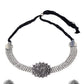 Cardinal Silver-Toned Black Oxidized Choker Necklace Set - Swadesiicart