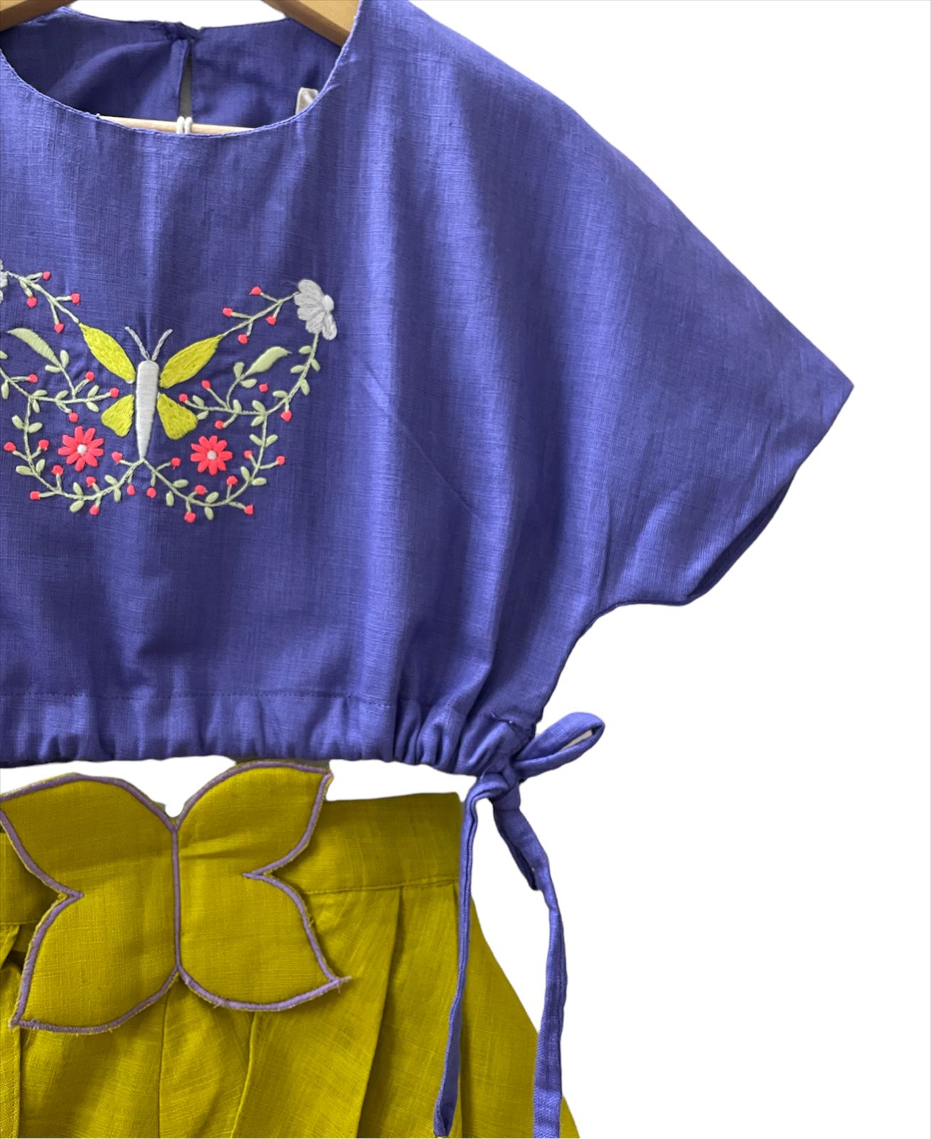 ArthLife Mustard Purple Butterfly Embroidered Co-Ord Set - Swadesiicart
