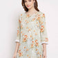 Myshka Women's Off White Cotton 3/4 Sleeve Round Neck Printed Casual Tunic