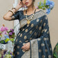 Vishnu Weaves Women's Grey Banarasi Silk Floral Zari Woven Saree with Unstitched Blouse - Swadesiicart