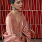 Mitera Pink & Gold-Toned Woven Design Zari Silk Blend Banarasi Saree | Swadesiicart