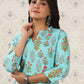 Ode by House of Pataudi Floral Printed Mandarin Collar Pure Cotton Kurta - Swadesiicart