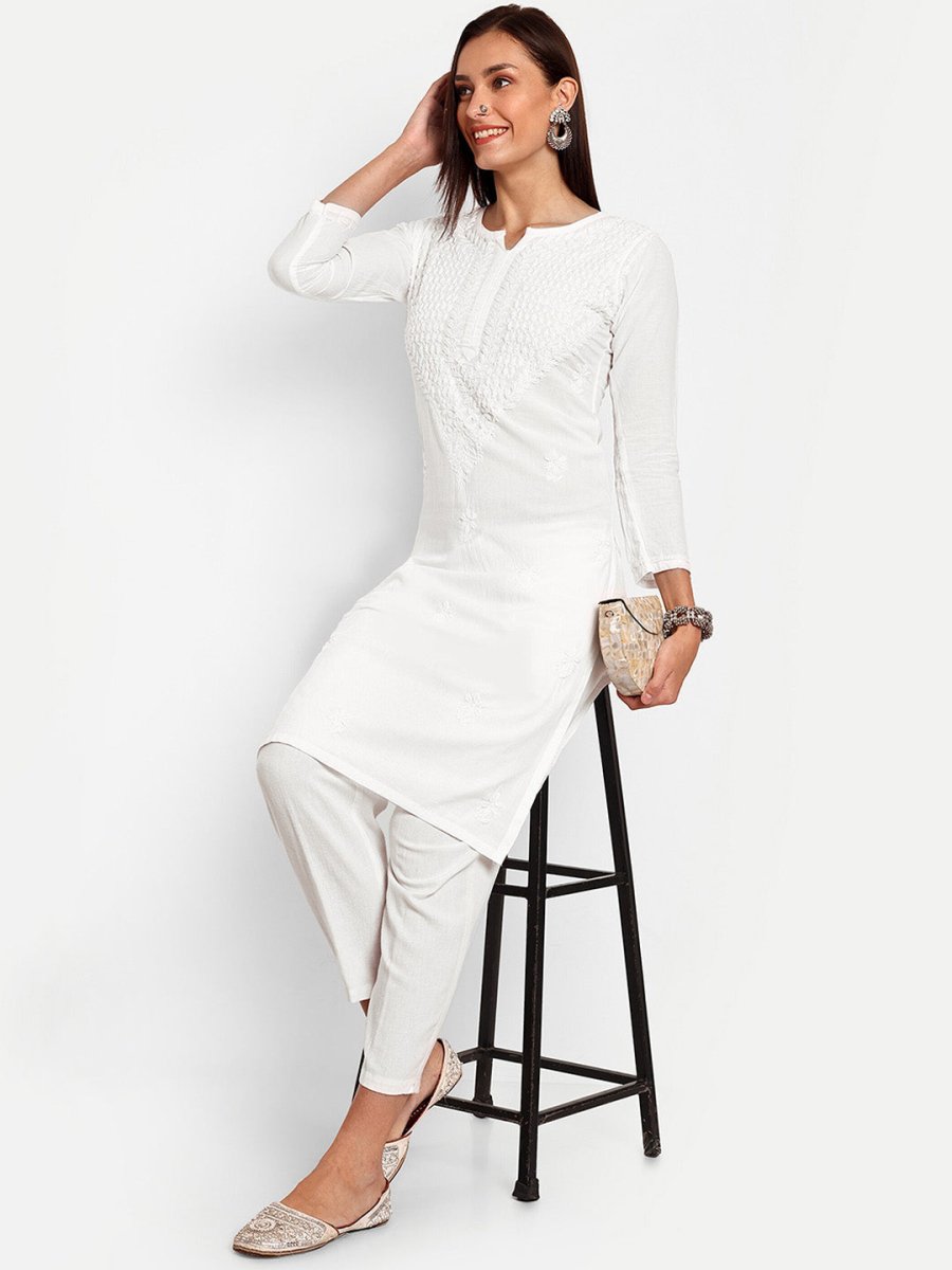ADA Floral Embroidered Chikankari Kurta | Swadesiicart