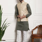Sojanya Men Green Ethnic Motifs Kurta with Churidar with Nehru Jacket | Swadesiicart