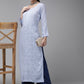 ADA Women Blue & Blue Ethnic Motifs Embroidered Chikankari Georgette Kurta | Swadesiicart