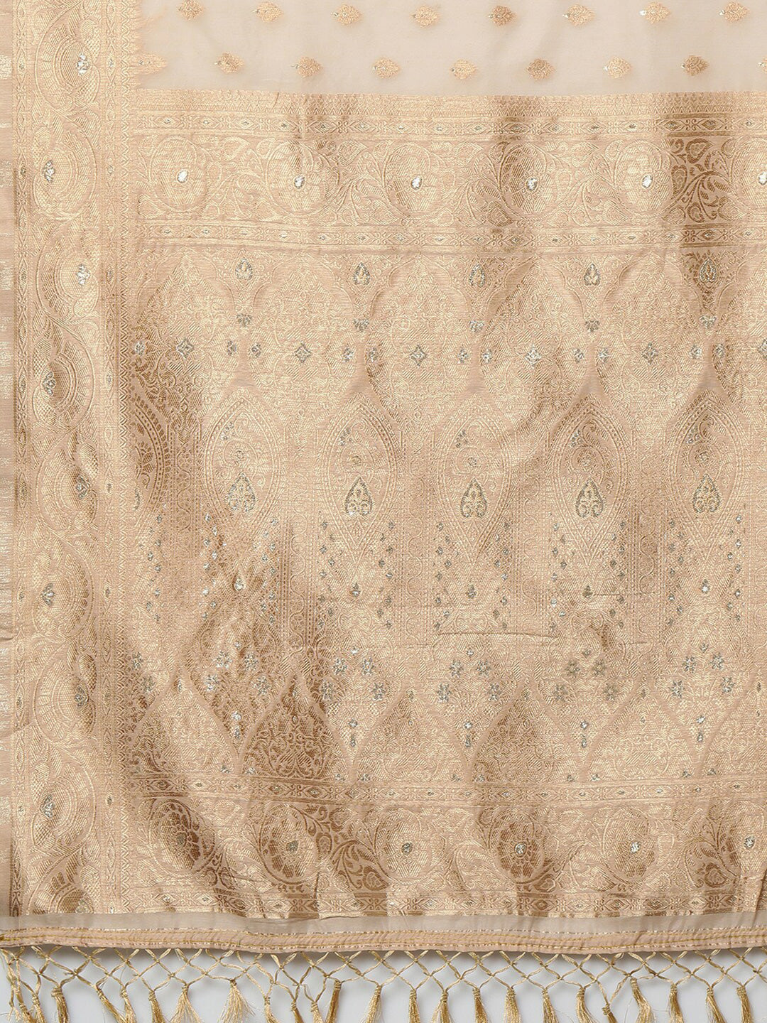 Mitera Cream-Coloured & Gold-Coloured Ethnic Motifs Silk Blend Banarasi Saree | Swadesiicart