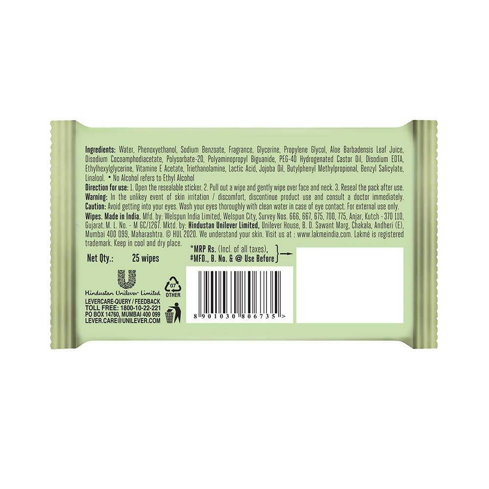 Lakme 9to5 Natural Aloe Cleansing Wipes - Swadesiicart