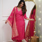 The52 Gajri Women's Gorgeous Embroidered Viscose Chanderi Fabric Straight Kurta Pant with Dupatta Set - Swadesiicart