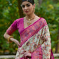 Vishnu Weaves Women's Cream Pashmina Silk Thread Woven Saree with Blouse - Swadesiicart