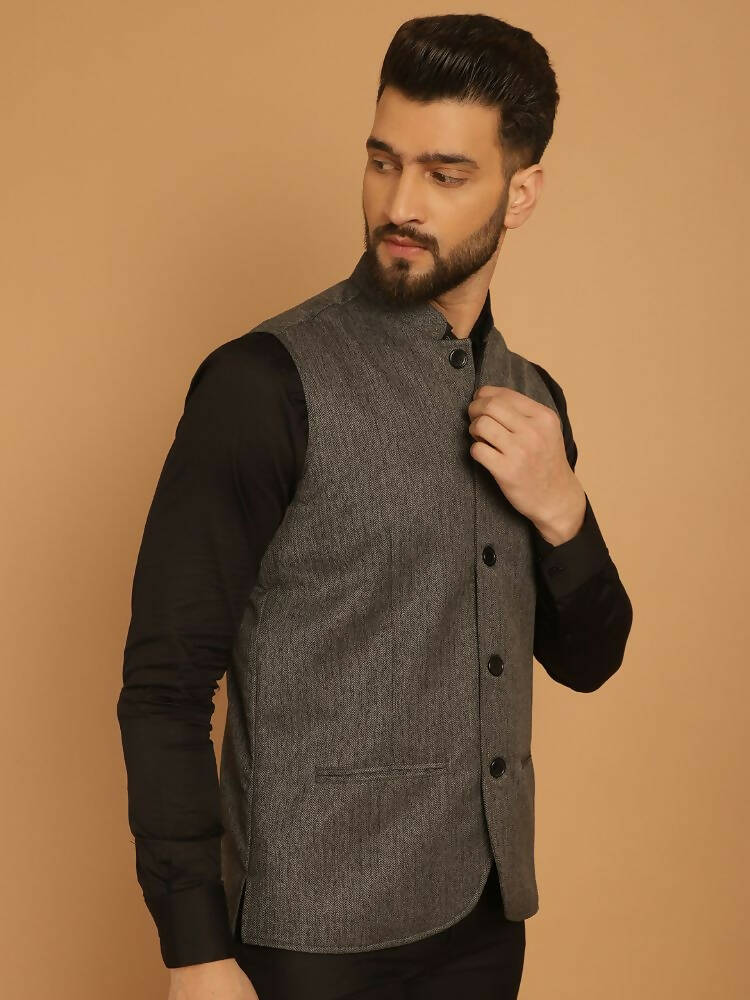 Even Apparels Nehru Jacket With Welt Pockets - Grey | Swadesiicart