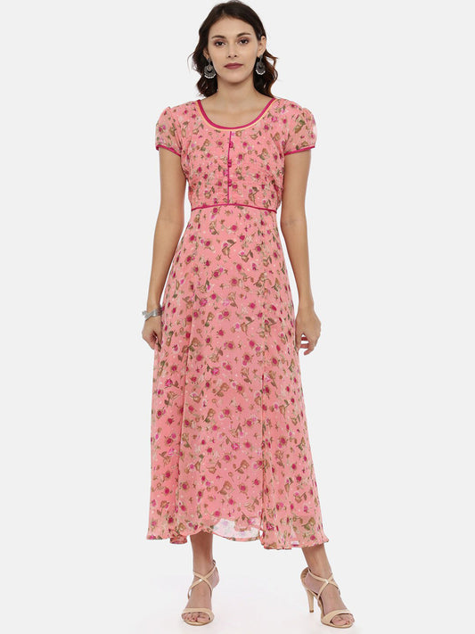 Souchii Women Pink Printed Fit And Flare Beautiful Dress - SOUCHII