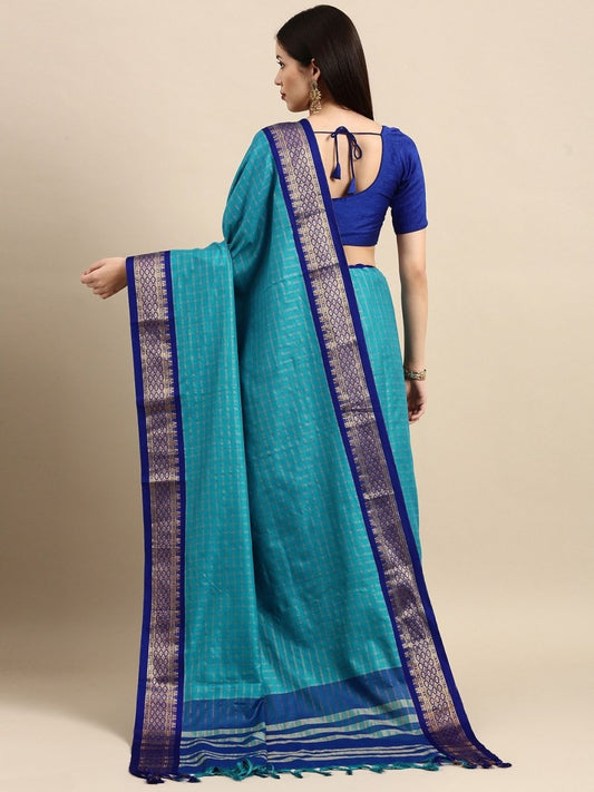 Anouk Blue & Gold-Toned Woven Design Pure Silk Banarasi Saree | Swadesiicart