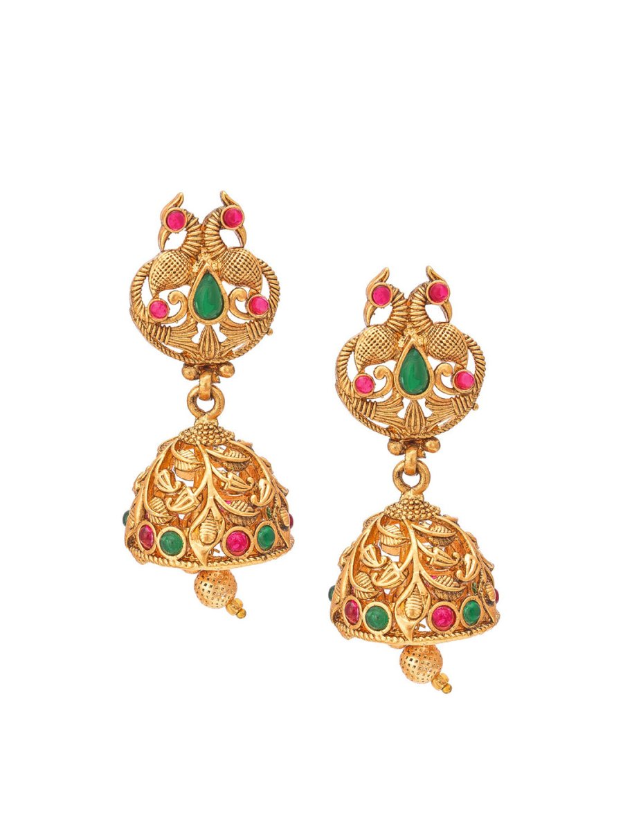 Aadita Gold-Polished Green & Pink Stone-Studded & Pearl Beaded Jewellery Set - Swadesiicart