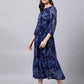 Souchii Navy Blue Floral Layered Chiffon A-Line Midi Dress - Swadesiicart
