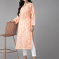 ADA Women Peach-Coloured & White Chikankari Embroidered Handloom Kurta with Cotton Trousers | Swadesiicart