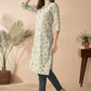 Anouk White & Blue Floral Printed Mandarin Collar Chanderi Silk Straight Kurta - Swadesiicart